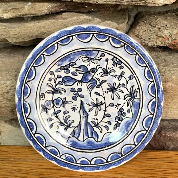 Hand Crafted Other - VTG Berardos Portugal Hand Painted Trinket Ring Dish Blue White Bird House